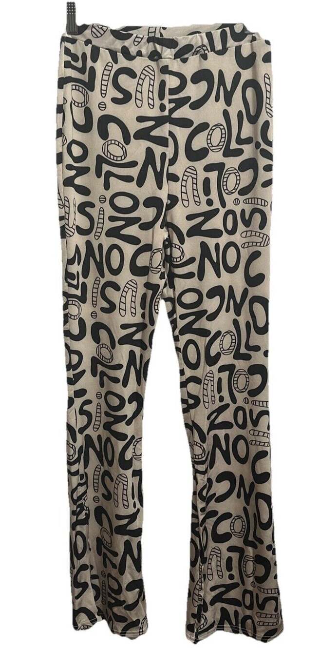 ASOS Collusion Women's Logo Casual Stretch Pants Flare Leg Beige Black Size 6P